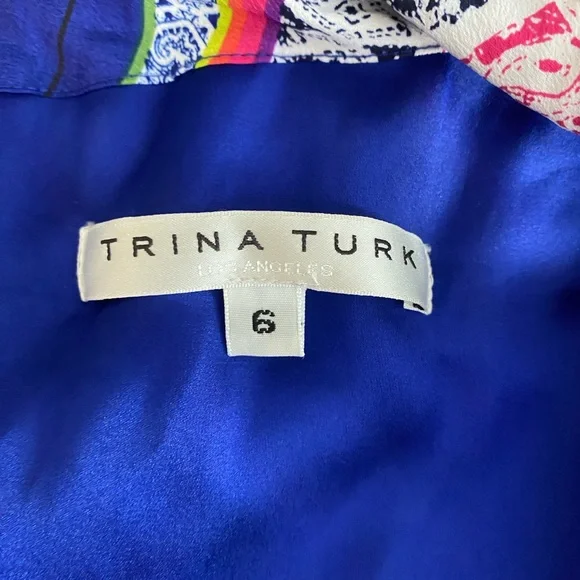 Trina Turk Rancho Blue and Pink Scarf-Print Halter Dress 6 - Picture 5 of 6